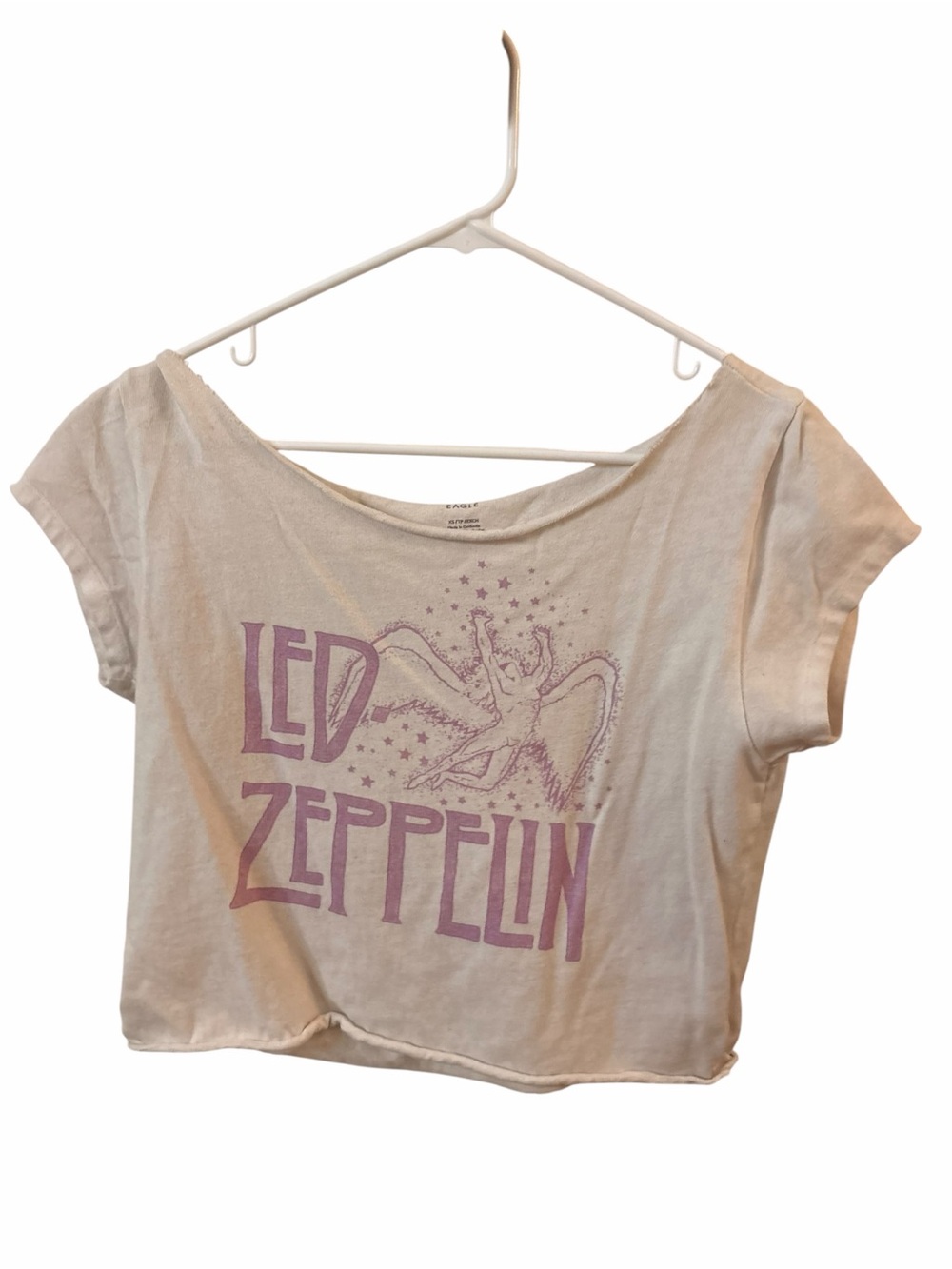 American Eagle Outfitters Cream Crop Tee with Pink Graphic